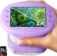 Odatay 2.4" 4K 1000X Digital Kids Microscope with 32G Card 12 Slides Purple