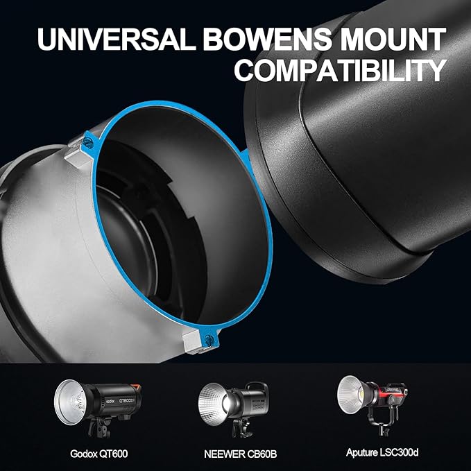 WELLMAKING S-80 Bowens Mount Optical Conical Snoot Spotlight Kit. Adjustable Focus 38°Lens, Lighting Shape Changeable; For Photography, Studio Video, Compatible with various LED lights and flashlights