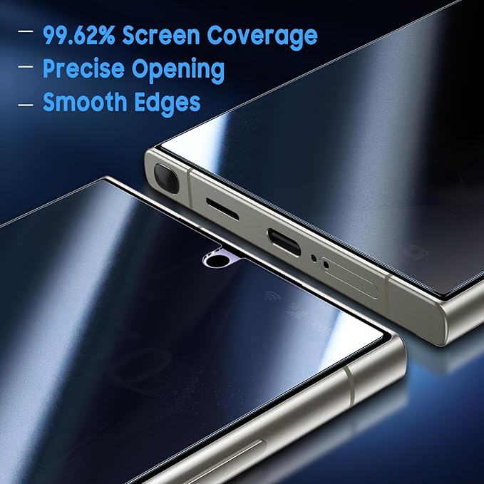 Uyiton UnBreak-Glass for Samsung Galaxy S24 Ultra Privacy Screen Protector, [Ultrasonic Fingerprint Support][Auto-Alignment Frame] Scratch-Resistant Bubble-Free S24 Ultra Tempered Glass Screen-2 Pack