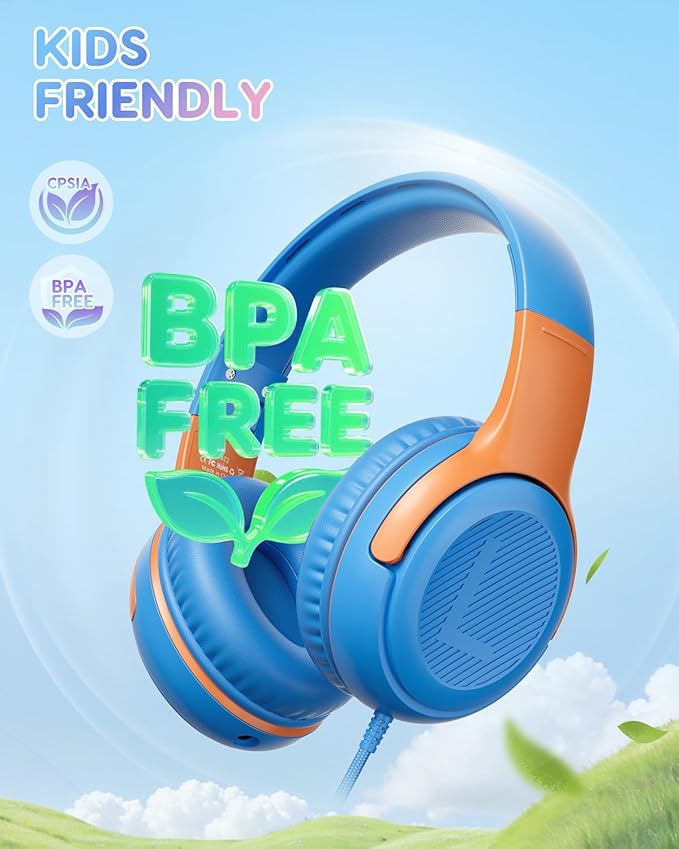 Kids Headphones Wired Toddler Headphones with Microphone, Over-Ear Headphones, 85/94dB Volume-Limiting, 3.5mm Jack, Foldable On-Ear Design - Safe & Comfortable for Learning & Entertainment