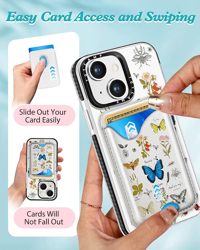Toycamp for iPhone 15 Case - Compatible with Magsafe with Credit Card Holder Wallet Magnetic Cute Women Teen Girls Kawaii Girly Unique Design Pretty Butterfly Phone Cover for Apple 15 6.1"