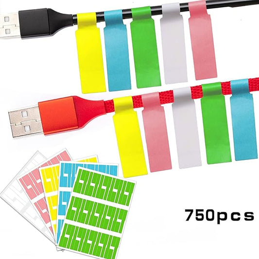 750Pcs Cable Labels 25 Sheets Waterproof Tags 5 Colors Cable Management Labels,for Laser Printers and Handwritten Self-Adhesive and Tear Resistant Label