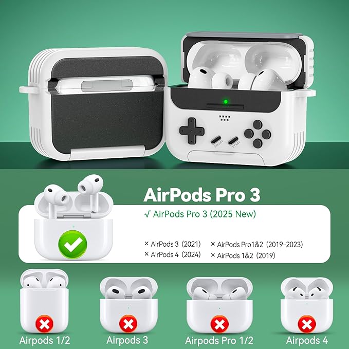 Inesore for Airpods Pro 3 Case Cover with Cleaner Kit,with Lock for Airpod Pro 3 (2025),Classic Cool Funny Game Console Hard Air Pods Pro 3 Case for Men Boy(White)