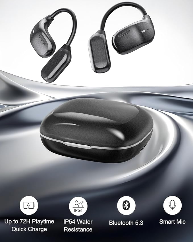 NEW OpenFit Air Bone Conduction Headphones Only 0.23 OZ Open Ear Earbuds , Wireless Earbuds with HD Clear Calls, Ear Buds with 72 Hours of Playtime, Secure Earhooks Earphones for Sports, Fitness, TV