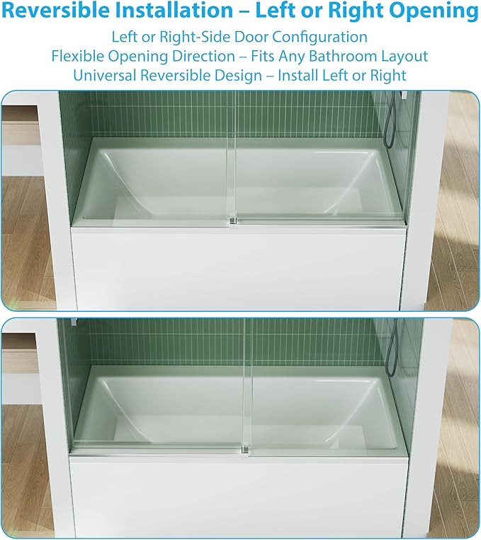 Shower Door 60" W x 59" H, Sliding Glass, 5/16"(8mm) Tempered Glass, Easy-Clean & Durable Bathroom Door with Hardware Kit