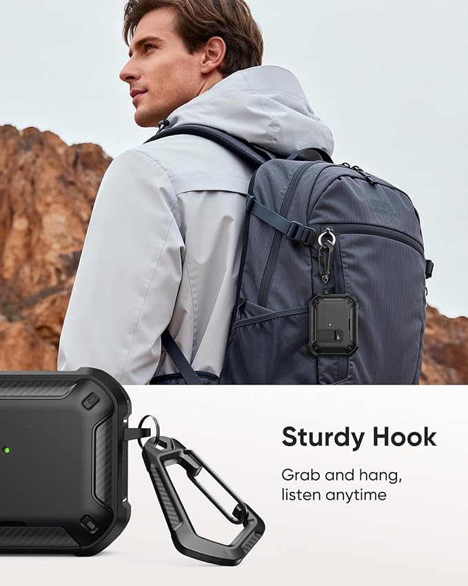 MoKo for AirPods Pro 2 Case with Lock - Compatible with MagSafe, Phone Stand & Auto Pop-up for AirPods Pro 2nd/1st Generation Case, Military-Grade Protective Cover with Cleaner Kit, Black