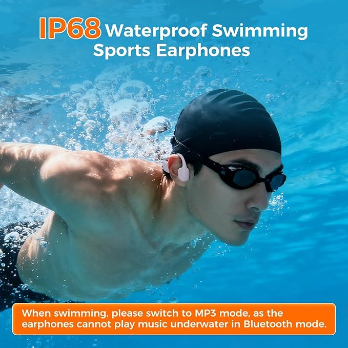 Swimming Headphones IP68 Waterproof, Open Ear Bone Conduction Underwater Headphones Bluetooth 5.4& MP3 with 32GB Memory Card, Soft/Skin/Lightweight Sound Swim Earbuds-SurfAudio(Purple