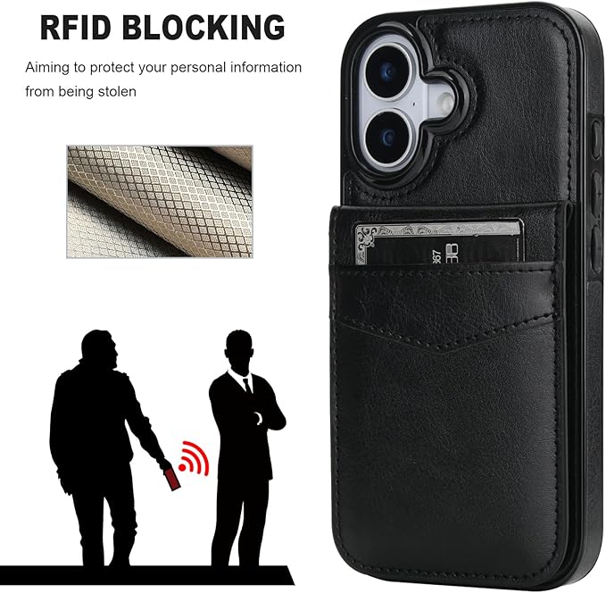 KIHUWEY for iPhone 17 Case Wallet Compatible with MagSafe Wireless Charging, Credit Card Holder, RFID Flip Leather Magnetic Clasp Kickstand Heavy Duty Protective Cover 6.3 Inch (Black)