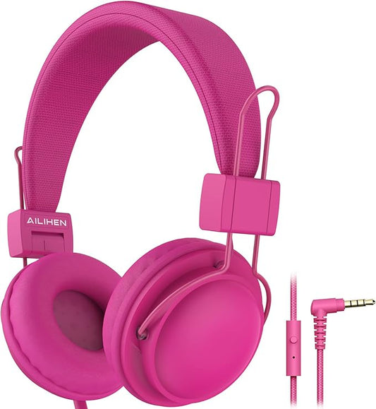 AILIHEN HD850 Classroom Headphones for Kids K-12 Students, School Wired Headphones with Microphone & 85dB Volume Limited & Sharing Function for Chromebook (Rose)