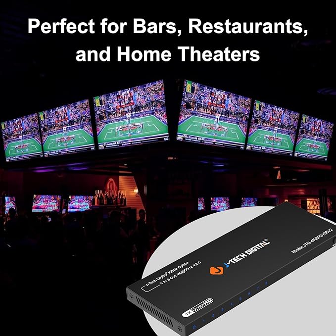 HDMI Splitter 1 In 8 Out 4K 60Hz Premium Quality 4K Ultra HD, HDMI Splitter for Multiple Monitors Duplicate/Mirror by J-Tech Digital [JTD4KSP0108]