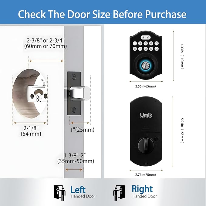 Fingerprint Smart Door Lock Keyless Entry, Keyless Entry Door Lock with Keypad, App Control, Auto Lock, Easy to Install, Smart Deadbolt for Home, Airbnb, Apartment (Black)