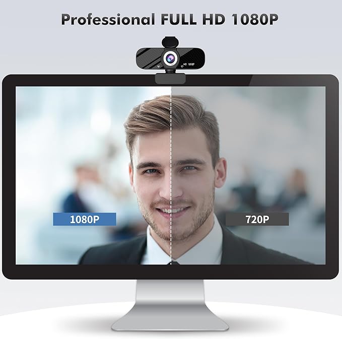 Gohero Full HD 1080P Video Webcam, Noise Cancellation, Privacy Cover, Wide-Angle Lens, Auto Light Correction, Plug & Play USB Webcam for Laptop, Desktop, PC, Mac, Zoom, Skype Pro Series