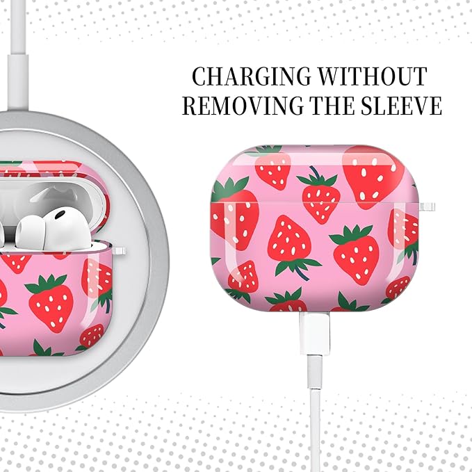 Case for AirPod Pro 3 Shock-Proof Protective Hard Case with Golden Keychain Compatible with Apple Airpods Pro 3rd Generation 2025 (Cute Pink Strawberry)