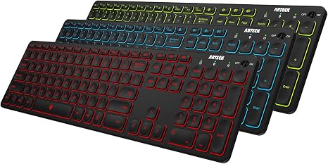 Arteck Universal Backlit 7-Colors & Adjustable Brightness Multi-Device Full Size Wireless Bluetooth Keyboard for Windows, iOS, iPad OS, Android, Computer Desktop Laptop Surface Tablet Smartphone