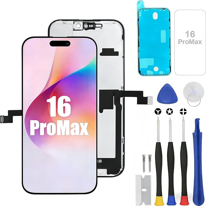 for iPhone 16promax Screen Replacement Kit Full Assembly with True Tone, iPhone 16pro max LCD Display Digitizer Screen with 3D Touch Digitizer and Repair Tools Kit-Model A3296, A3084, A3295, A3297
