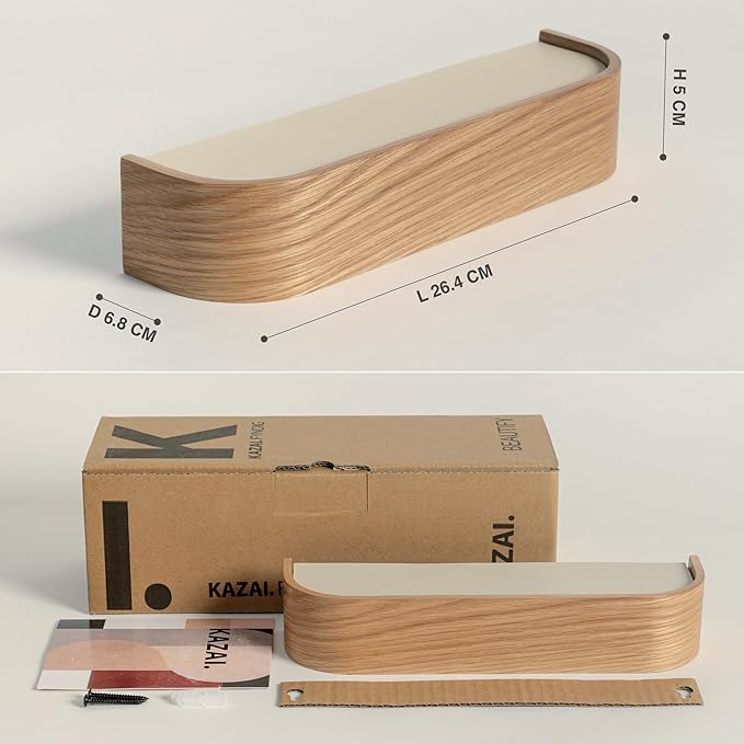 Kazai. Key Holder 'Toke' | Minimalist Key Hook Design from Berlin | Modern Key Holder Wall Mount with Wooden Shelf | Key Rack for Wall as Entryway Organizer | Oak
