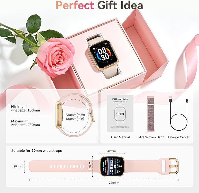Smart Watch for Women, Answer/Make Call, 1.85" AMOLED Always-On Display Screen Smartwatch for iPhone & Android, 3ATM Waterproof Fitness Tracker with Heart Rate/Sleep/SpO2 Monitor, 100+ Sport Modes