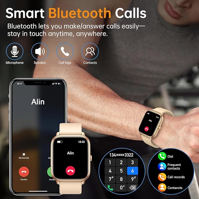 Smart Watch for Men Women, Fitness Tracker (Answer/Make Call), 1000 mAh Battery, 120+ Sport Modes, Step Counter/Sleep Monitor Fitness Watch, Smartwatch for Android/iPhone (Gold)