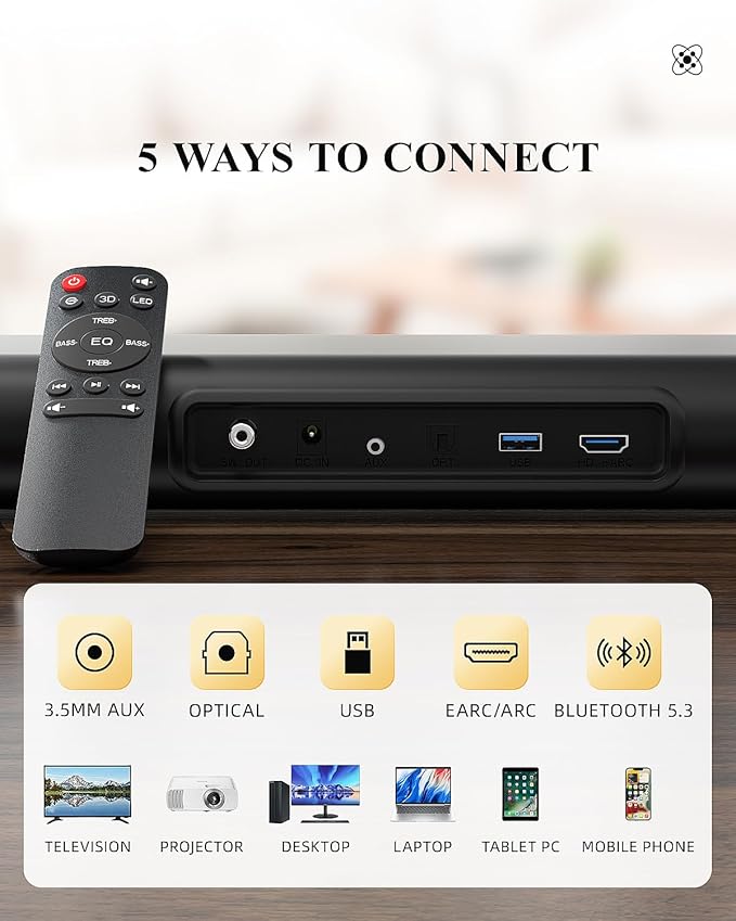 2.1 Dolby Atmos Soundbar with Subwoofer for Smart TV, Dolby Atmos Sound Bar for TV, Surround Sound System for TV, 150W TV Speakers for Smart TV, Bluetooth eARC/Opt/AUX