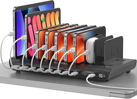 Unitek 10 Port 96W USB C Charging Station with 2X 65W PD, Fast Charger Dock