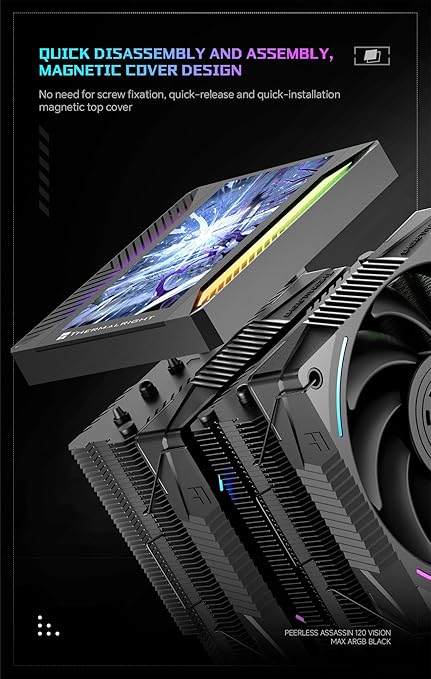 Thermalright Peerless Assassin 120 Vision MAX ARGB CPU Cooler, 5 Inch LCD, TL-K12 2150RPM 120mm Fans, for AMD AM4/AM5, Intel 1851/1700