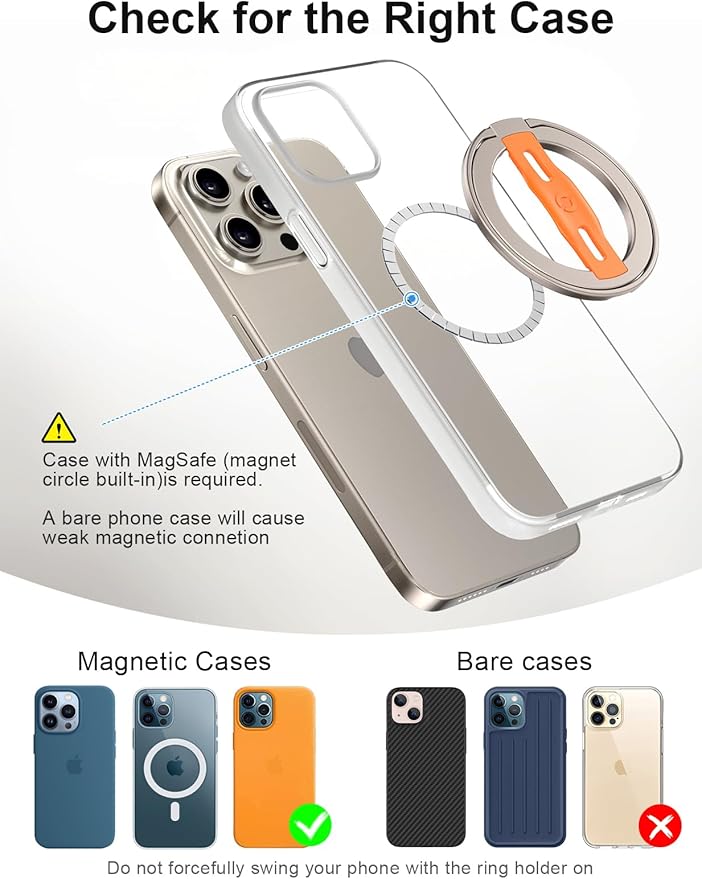 EWA MagOne 2nd Gen [Compatible with MagSafe] Phone Grip Stand with Replaceable Silicone Finger Strap, Magnetic Ring Holder Kickstand Loop, for iPhone 16,15,14,13Pro/ Max/Plus-(Champagne-Gold)