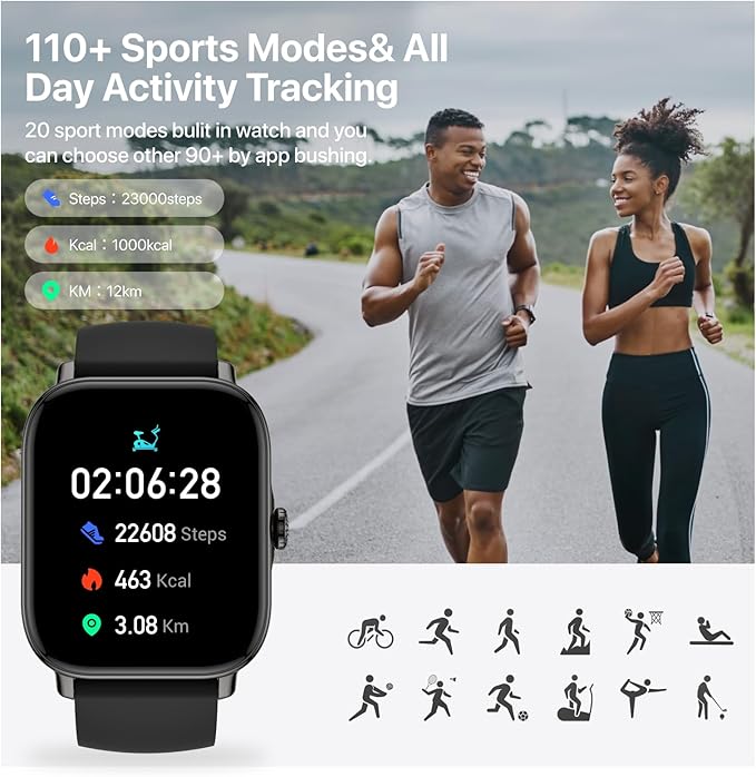 Smart Watch for Men Women (Answer/Make Calls/AI Voice Control) 1.91" for Android Phones iPhone Samsung Compatible IP68 Waterproof/Heart Rate/Sleep Tracker/116 Sport Modes.