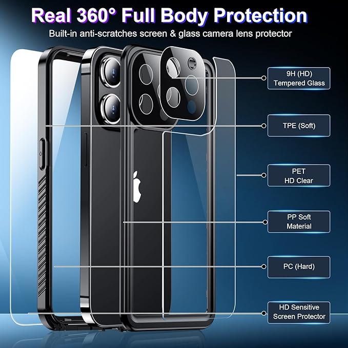 2024 New for iPhone 13 Pro Case Waterproof,[Built-in Screen Protector & Camera Protector][Full Body Shockproof][IP68 Underwater][Dustproof][Dropproof] Phone Case for iPhone 13 Pro 6.1"