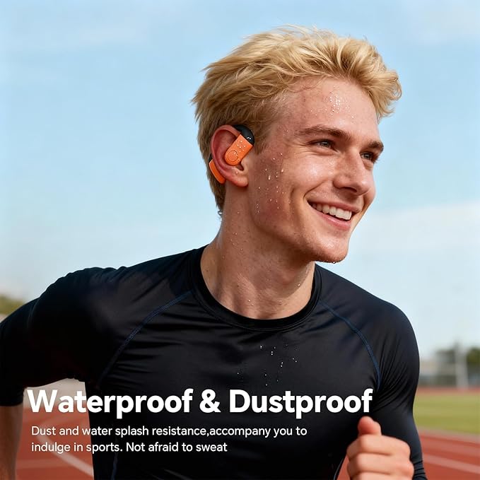 F22 Blue Single Bluetooth In Ear Wireless Bone Conduction Headphones with Earhook, Open Ear Bud, IPX5 Water Resistant, 15H Playtime, Bluetooth 5.3