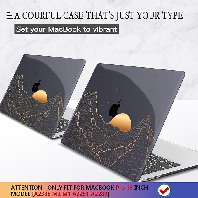 CISSOOK Compatible with MacBook Pro 13 Inch M2 M1 Case 2025-2016 Release A2338 A2251 A2289 A2159 A1989 A1706 Model, Plastic Hard Shell Case for MacBook Pro 13" with Touch Bar, Sun & Mountain