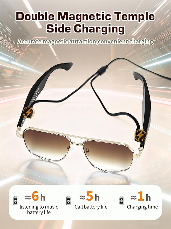 Bluetooth Sunglasses for Men, AI Smart Glasses with Open-Ear Speakers for Music & Calls, Blue Light Blocking UV400 Lenses Lightweight Translation Glasses for Driving, Travel & Work