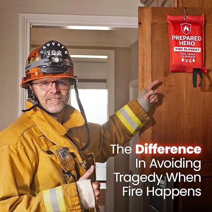Prepared Hero Emergency Fire Blanket - 8 Pack - Fire Suppression for Kitchen, 40” x 40” Fiberglass Fire Blanket for Home