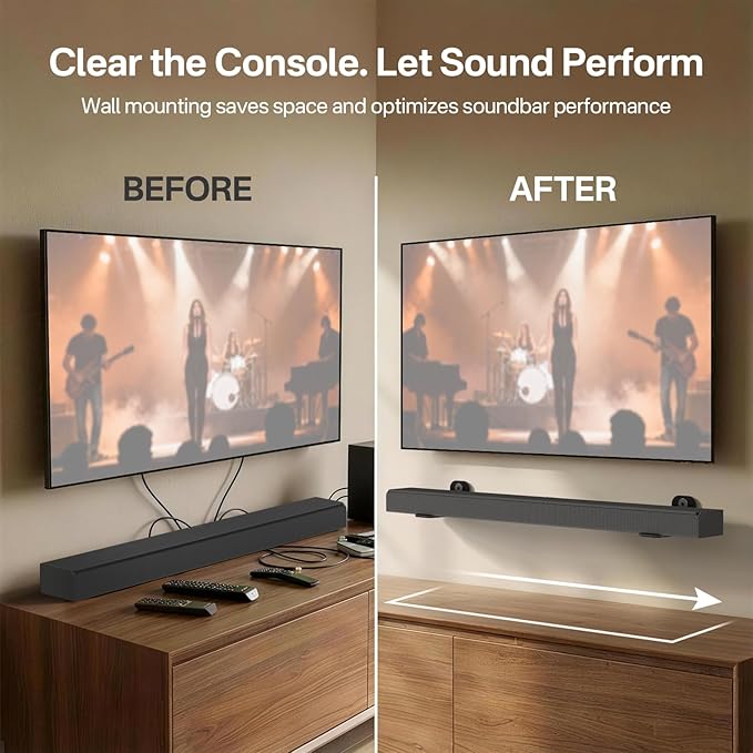 notiela Universal Soundbar Wall Mount Bracket for Soundbars Up to 4" Deep, Heavy Duty Metal Sound Bar Shelf Under TV Holds Up to 20 lbs Easy to Install