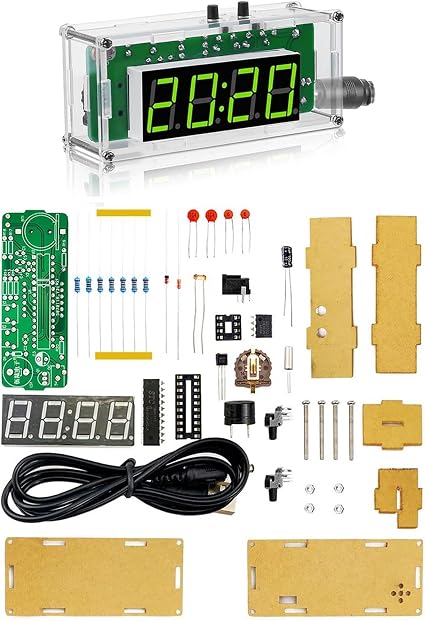 Gikfun 4-Digit DIY Digital Clock Kit with Temperature Display, Electronics Soldering Practice Project for Learning and Teaching, Alarm Clock with Adjustable Brightness for Home Office EK2179