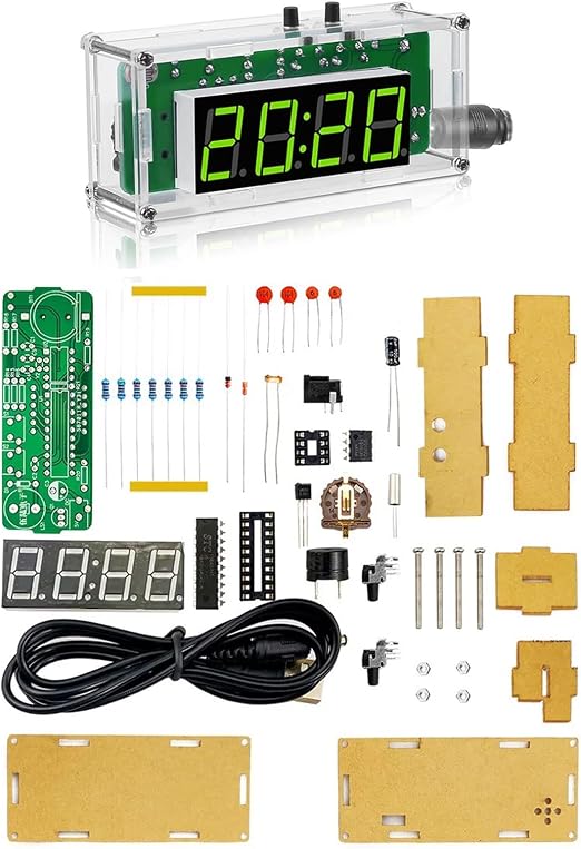 Gikfun 4-Digit DIY Digital Clock Kit with Temperature Display, Electronics Soldering Practice Project for Learning and Teaching, Alarm Clock with Adjustable Brightness for Home Office EK2179