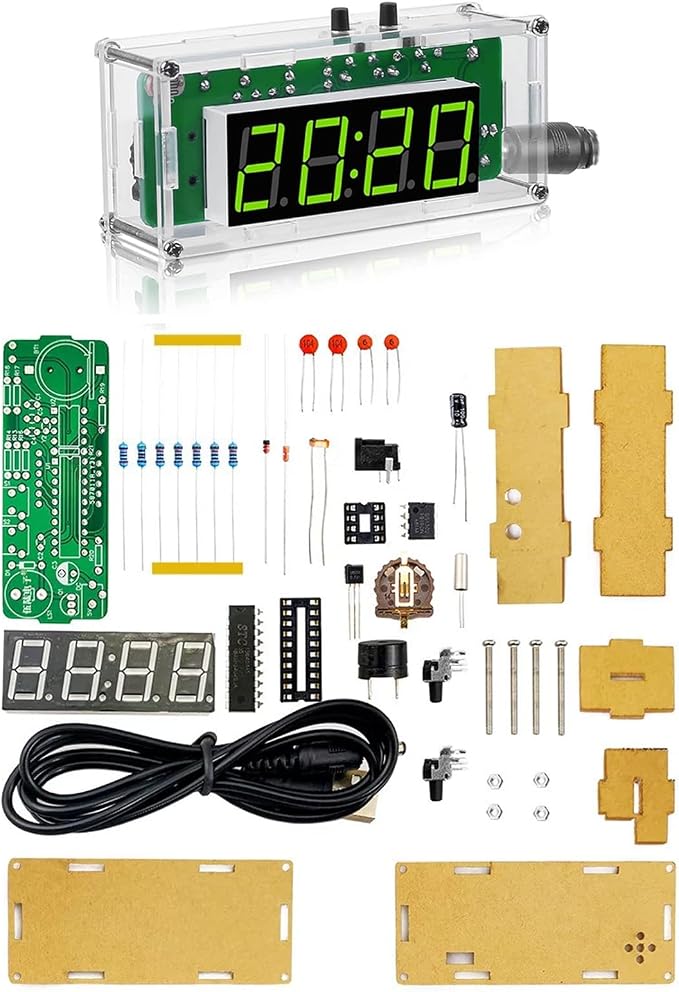 Gikfun 4-Digit DIY Digital Clock Kit with Temperature Display, Electronics Soldering Practice Project for Learning and Teaching, Alarm Clock with Adjustable Brightness for Home Office EK2179