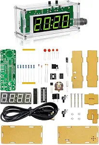 Gikfun 4-Digit DIY Digital Clock Kit with Temperature Display, Electronics Soldering Practice Project for Learning and Teaching, Alarm Clock with Adjustable Brightness for Home Office EK2179