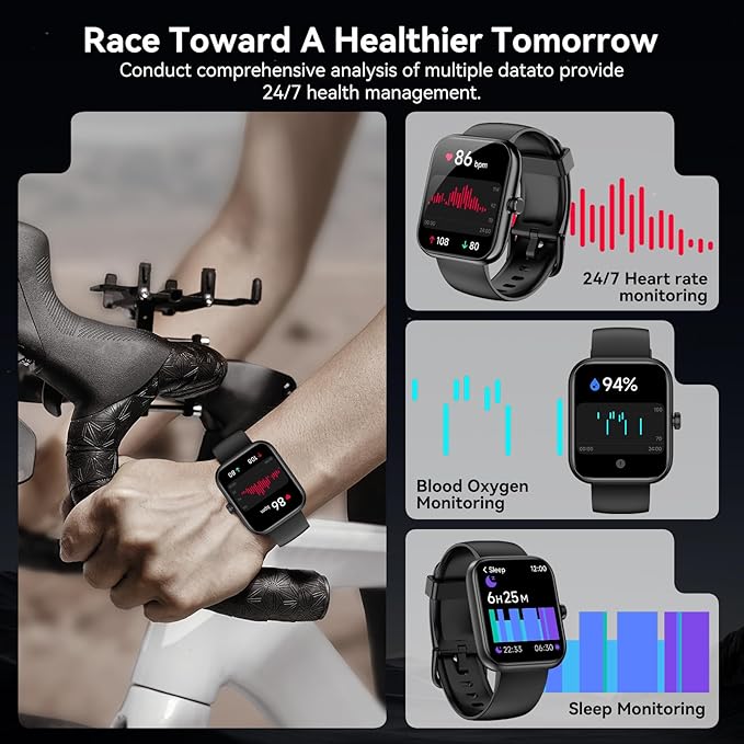 Smart Watch for Men Women with Alexa Built-in, 1.83" HD Full Touch, Bluetooth Calling, 24/7 Heart Rate Sleep Monitor, 100+ Sport Modes, IP68 Waterproof, Compatible with iOS Android (Black)