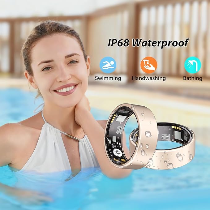 Smart Ring for Women Men Fitness Ring with Heart Rate, Blood Oxygen, Blood Pressure, sleep tracker, Step tracker, IP68 Waterproof health ring for iOS & Android,No Subscription Fee (Rose Gold, 11#)