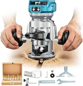 DIYTOOLIFZ Cordless Compact Router Compatible with Ma-kita Battery(Tool Only), with Double-Handle Router Fixed Base,800W 30000 RPM Brushless Wood Router, 15 Router Bits