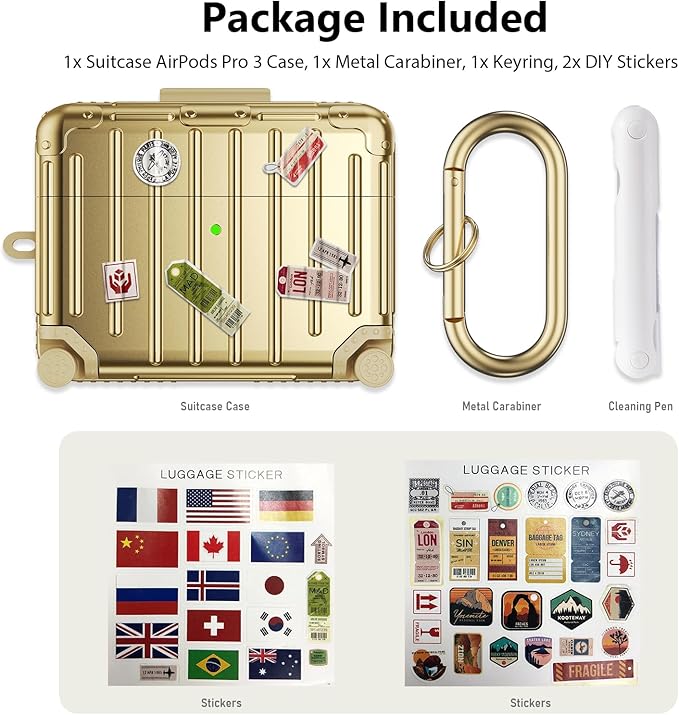 KOREDA Compatible with AirPods Pro 3 Case Cover, Cute Funny Suitcase Design Case for AirPods Pro 3rd Generation, Fashion Protective Hard Case for Women Men with Keychain and Cleaner Kit