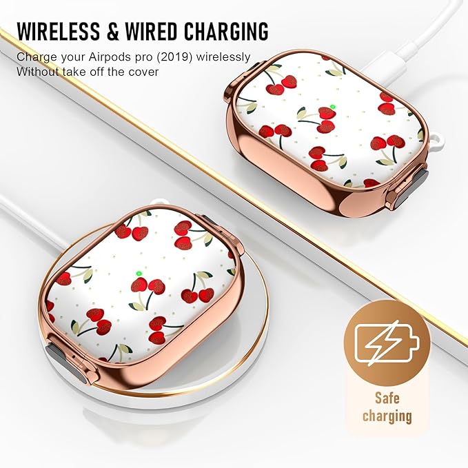 for Airpods Pro Case, Protective TPU Soft Cases Cover Rugged for Airpod Pro Case 1st Gen, Shockproof for Airpods Pro 2019 Case Men Women with Keychain,Cherry Dot