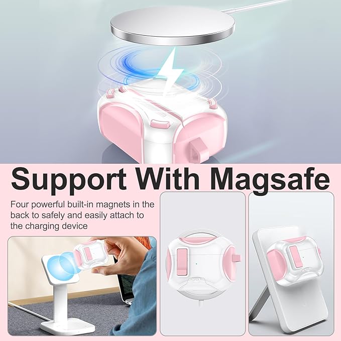 for Airpods Pro 3 Case,Safety Lock&Phone Stand for Airpods Pro 3rd Generation Case Cover,Magsafe Compatible,Auto Pop-up,Military-Grade Protection Design with Carabiner&Cleaning Pen-Pink+White