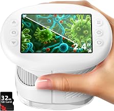 Odatay 2.4" 4K 1000X Digital Kids Microscope with 32G Card 12 Slides, White