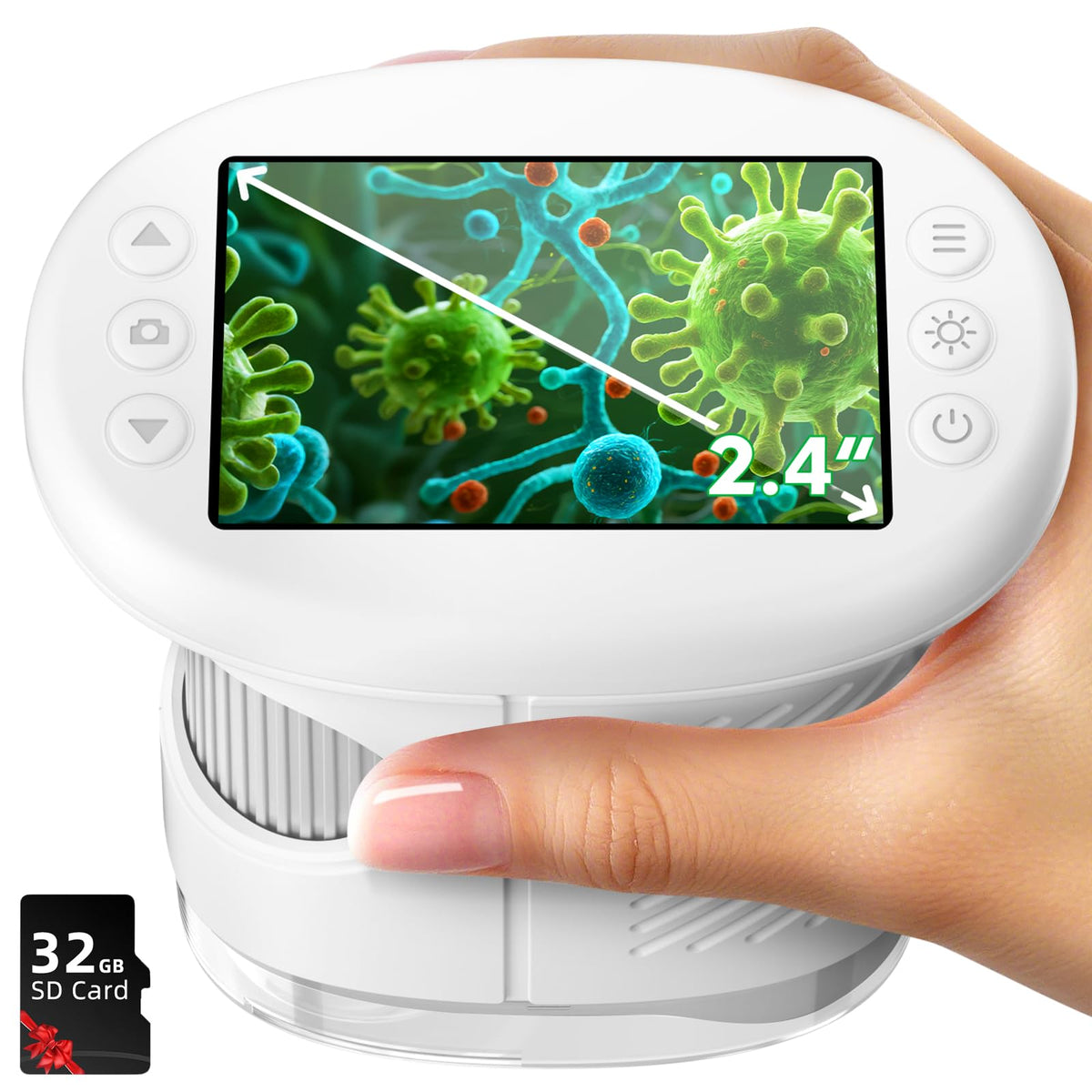 Odatay 2.4" 4K 1000X Digital Kids Microscope with 32G Card 12 Slides, White
