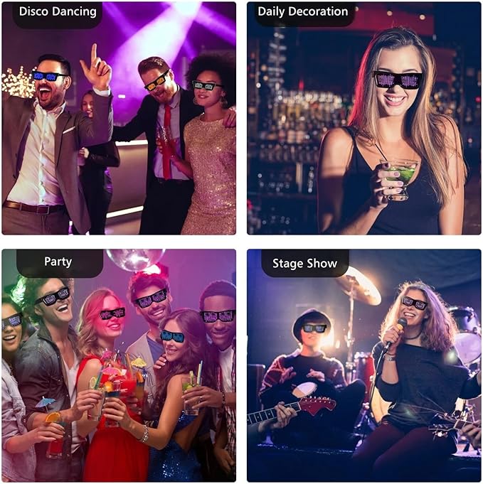 LED Glasses,light Up Glasses, Customizable Bluetooth LED Glasses, Halloween Glasses for Party, APP Control LED Display Smart Glasses for Nightclub, Festivals, Raves, Christmas for Adults over 18