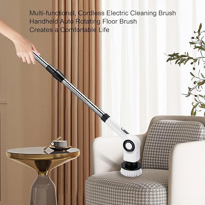 Dpofirs Electric Spin Scrubber, Cordless Cleaning Brush, Bathroom Shower Scrubber with Long Handle Adjustable, Power Cleaner with 8 Brush Heads, 3 Speeds