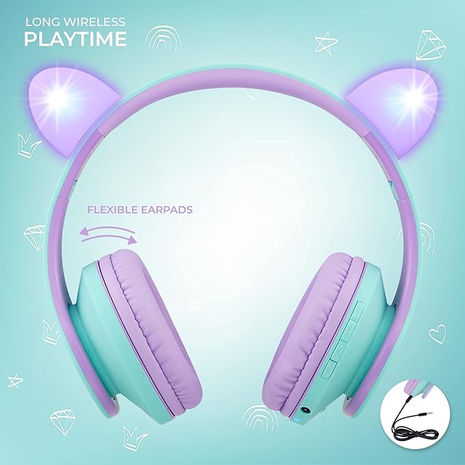 PowerLocus Kids Headphones Over-Ear, Bluetooth Wireless Headphones for Kids,with Microphone, Safe 85DB Volume Limited, Foldable with Carry Case, Audio Cable, Micro SD mode for Online Classes,PC,Phones