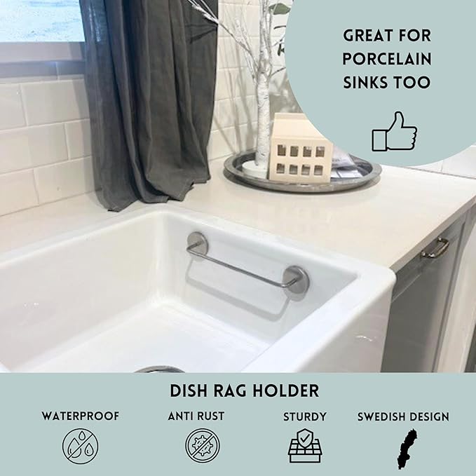 Stainless Steel Dish Cloth Rail for Kitchen, Kitchen Towel Holder, Swedish Dishcloth Holder, Dish rag Hanger, Dish Towel Holder for All Types of Sinks and Smooth Surfaces
