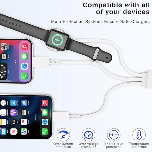 Essri Upgraded USB C Charger for Watch, 3 in 1 Phone and iWatch Magnetic Fast Charging Cable 6FT, Compatible with Watch Series 8 7 6 SE 5 4, for iPhone 14 13 12 11 Pro White